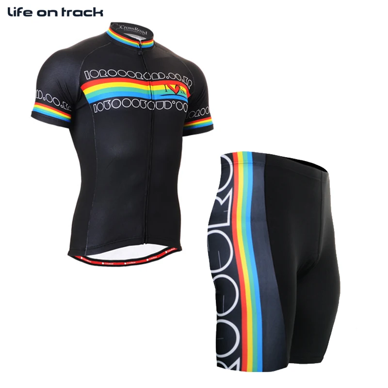 

Hot Selling 2016 Summer Stripe Printing Cycling Sets Running Tights For Men Dry Breathable Fitness With Short Sleeve