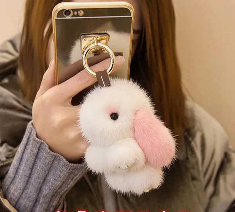 

mini 8 cm rabbits girl keychains real mink fur bunny keychain fur key chains bags bunnies Trinket pompon fur hare phone pendant