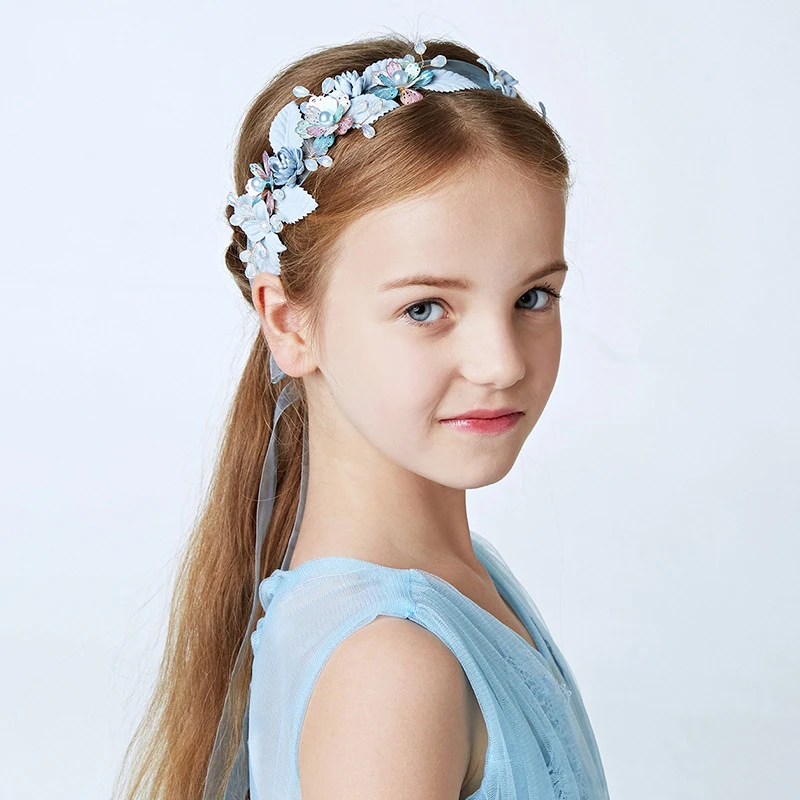 Корейский синий цветок девушки ленты повязка на голову для вечерние платья цветочный венок Свадебный ободок для вечеринки Hairwear украшения для волос ювелирные изделия