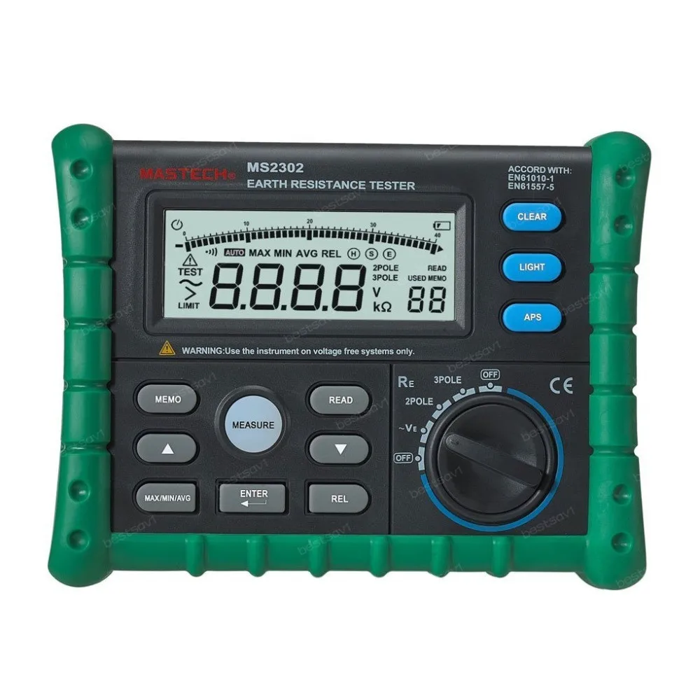 

Mastech MS2302 Earth Ground Resistance Tester Digital Megger Insulation Meter LCD Display 100 Groups Data Diagnostic-tool 200V