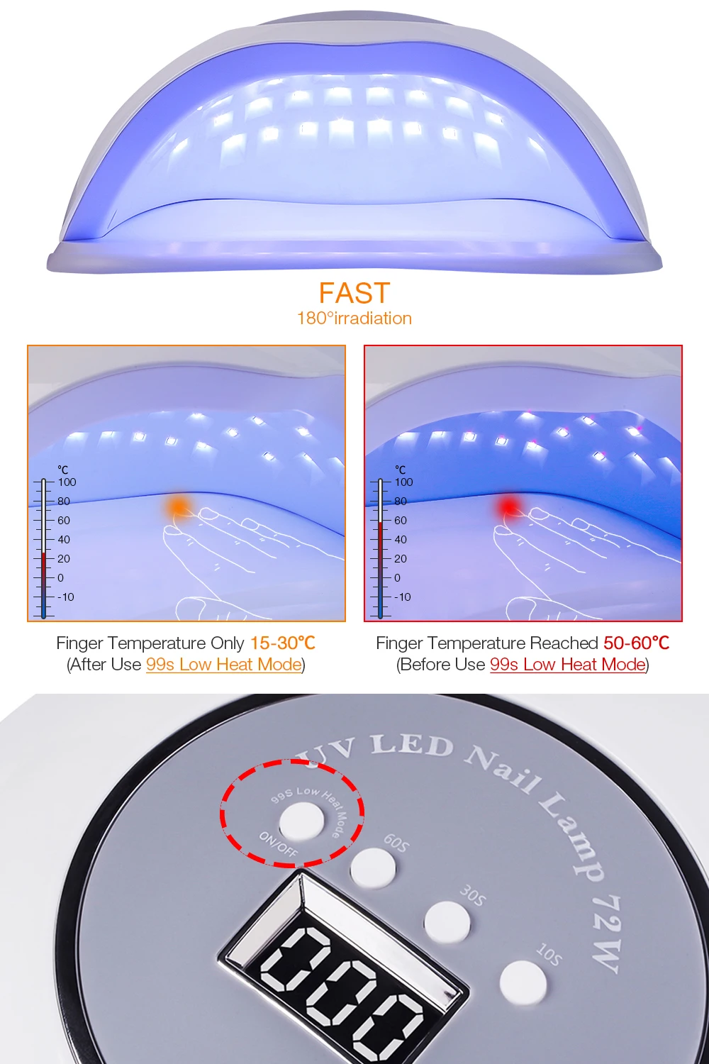 Secador de Unhas da Lâmpada do Gelo Conduziu a Luz do Gel da Lâmpada da Arte do Unha Secador de Máquina de Manicure Temporizador para 2 Sensor Inteligente 10 s - 30 60 99 Mão Pés 72 w uv 10 72 w sensor inteligente secador de unhas