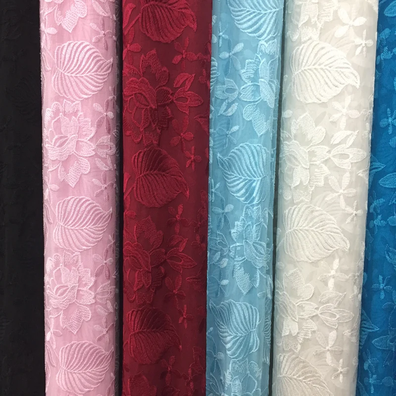 Flower Lace Summer Solid Thin Silk Embroidered Georgette Chiffon Fabric Cloth for Gress Skirt Clothing