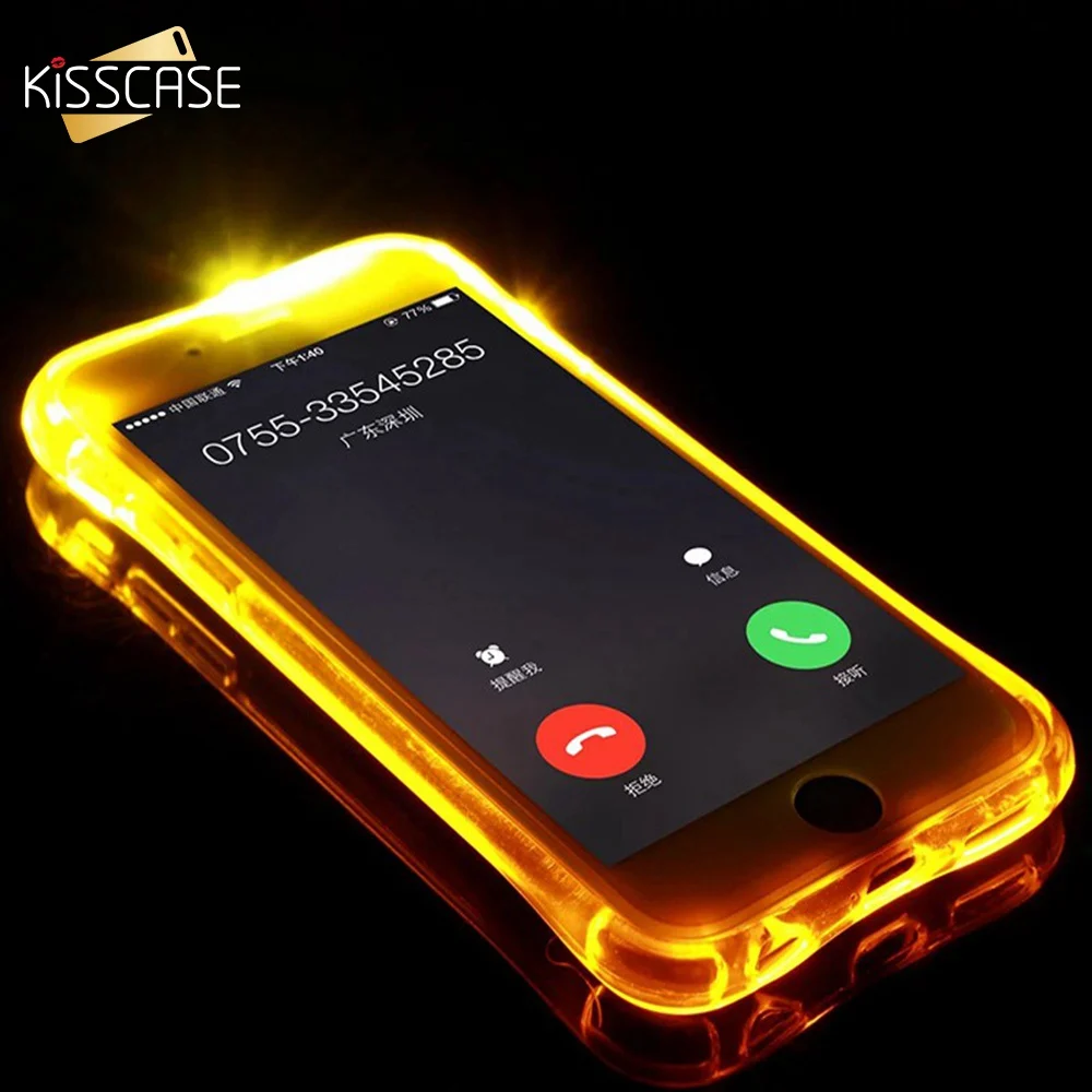 

KISSCASE 6s 7 LED Light Call Case For iPhone 6 6S 7 Plus 5 5s SE Cover Shockproof Anti-knock Silicon Phone Cases Coques Shells