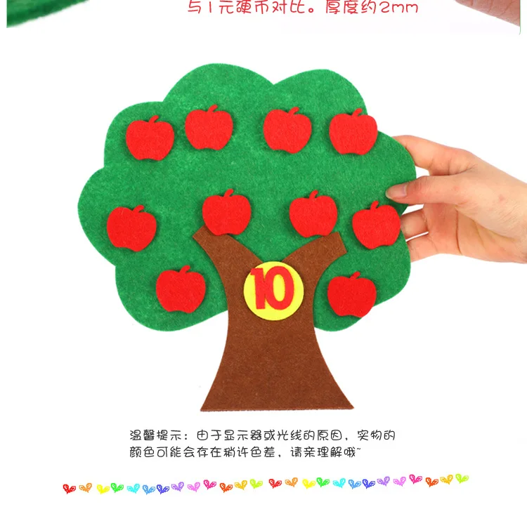 Нетканые яблони 1-10 Цифровой Детский сад математическая область игрушки самодельный номер головоломка набор материалов для детей BS83