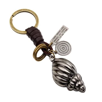 

24 Pcs/Lot Plated Conch Shell Key Chain Pendant Leather band Cute Conch Shell Car Keychain Key Ring Fine Jewerly Bulk Wholesale