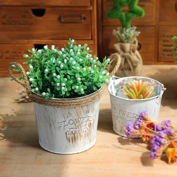 

Retro Iron Handcraft Tin Bucket Flower Pot Multipurpose Green Plant Pot Desktop Decoration Household Balcony Furnishing Articles