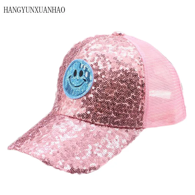 

Parent-Child Baseball Cap With Fashion Smiling Summer Cap Caps Hip Hop Hat Boys Grils Cap Golf Bone Hat With Paillette Snapback