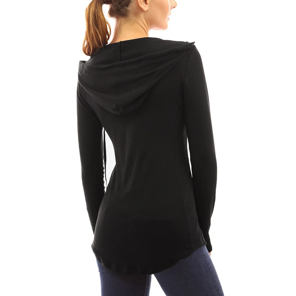 Anself Casual Female T-shirt 5XL Plus Size T-shirts for Women Drawstring Pocket Hoody T Shirt Long Sleeve Tee Shirt Femme Tops