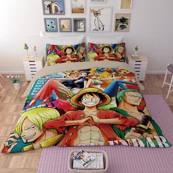 

LLANCL Cartoon Japan Anime One Piece Printed Quilt/Duvet/Comforter cover Adult Bedroom 3pcs Polyester Fiber Christmas Gift Luffy