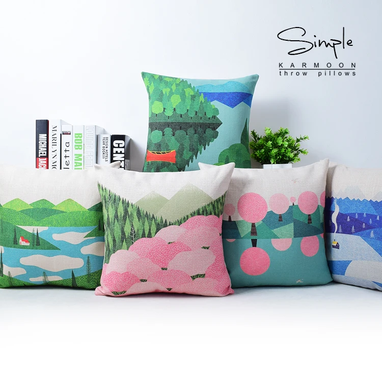 Spring Cushion Cover Green Trees Decorative Throw Pillow Case