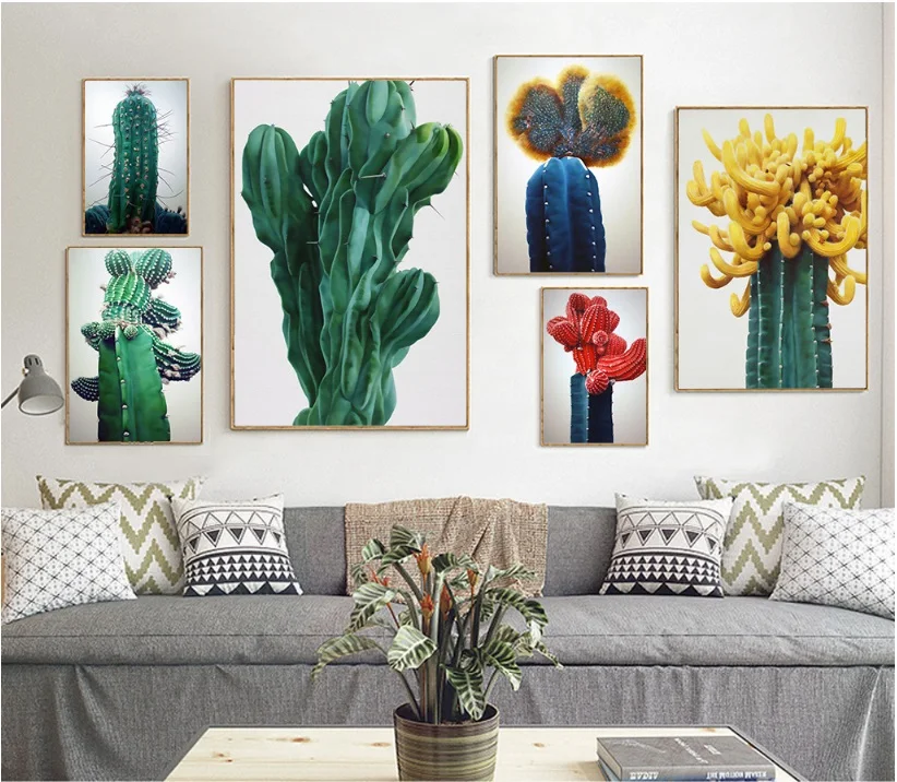 Скандинавская простая картина в виде кактуса с рисунком растений стандартная