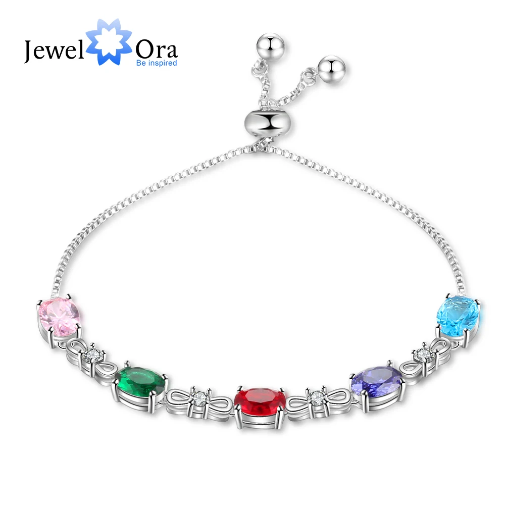 

Personalized Gift Chain Bracelets & Bangles Customize 5 Oval Birthstones Bracelets for Women Zirconia Jewelry(JewelOra BA102478)