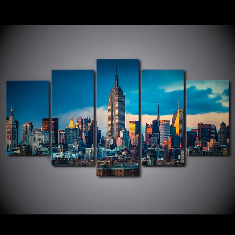 

5 Pcs New York City Empire State Building Canvas HD Printed Poster Frame Painting Modular Wall Art Pictures Living Room