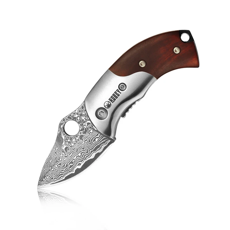 

KUBEY FDM083 Folding Pocket Knife Wooden Handle Drop Point Shaving Sharp Blade Thumb Hole One Hand Opening for Outdoor EDC Tool