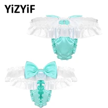 Sissy бикини купальники для мужчин стринги Нижнее белье блестящее атласное белье с рюшами Оборками с бантом с высокой посадкой трусики