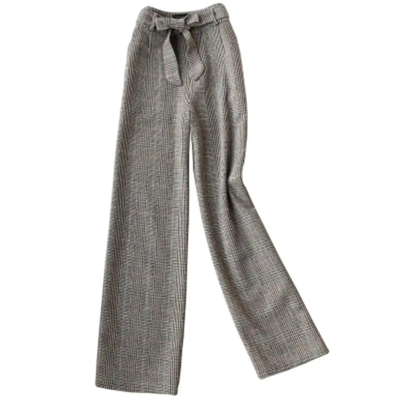 

Fashion plaid wide leg pants female spring and autumn new temperament high waist plaid woolen Casual long pants women