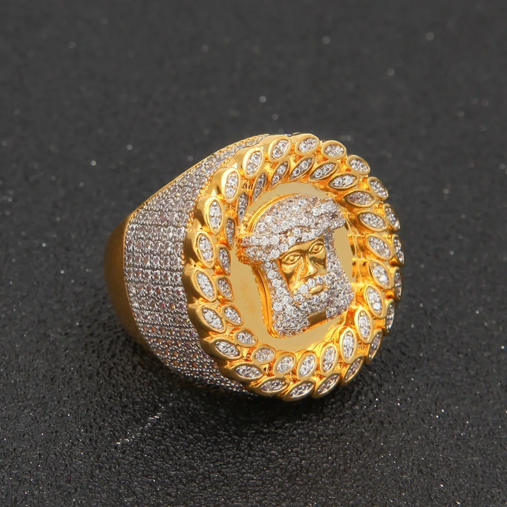 Jesus Head Rings Puffed Marine Micro Bling Iced Out Cubic Zircon Luxury Fashion Hiphop Jewelry Gift