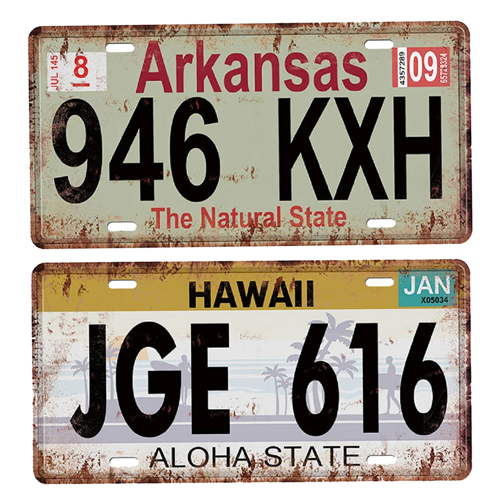 2Pieces Car License Plate Retro Metal Mine Tin Sign Wall Plaque For Bar Pub Club