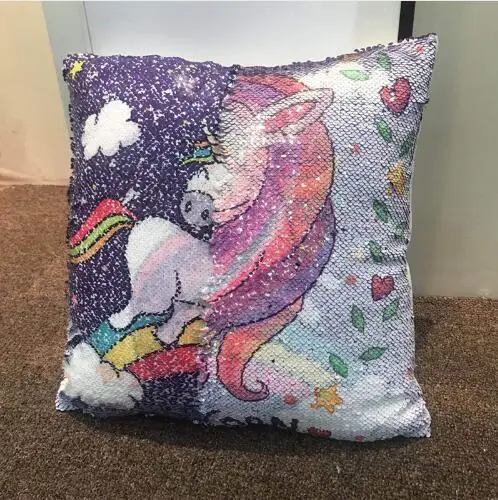 

Animal Double Side Printed Sequins Pillow Case Reversible Unicorn Pattern Cushion Cover Pillow Sofa Waist Throw Cushion Cover