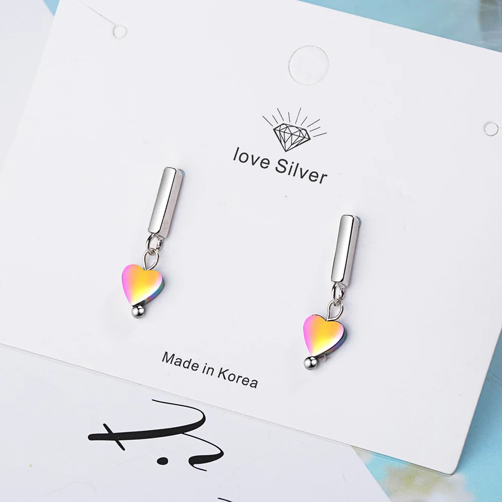 Женские серьги из серебра 925 пробы с маленьким цветным сердцем|Серьги-гвоздики| |