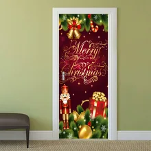 Merry Christmas 3D дверь декоративная Фреска домашний декор самоклеющиеся ПВХ обои на дверь водостойкие настенные наклейки