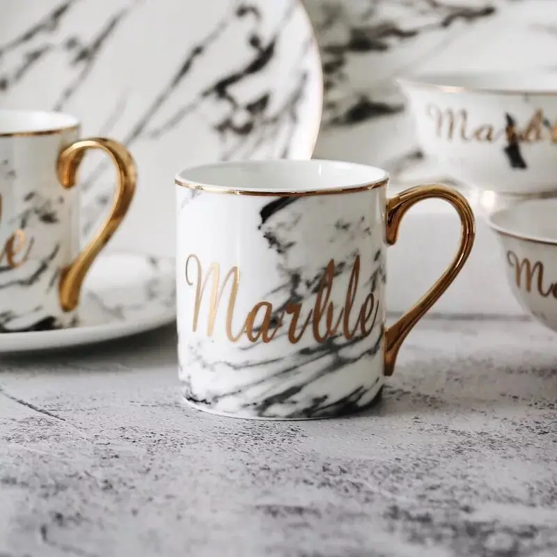

350ml Marble Ceramic Mug Travel Coffee Mug Milk Tea Cups Creative Mr and Mrs Mugs gray Gold Inlay Breakfast Gift Household