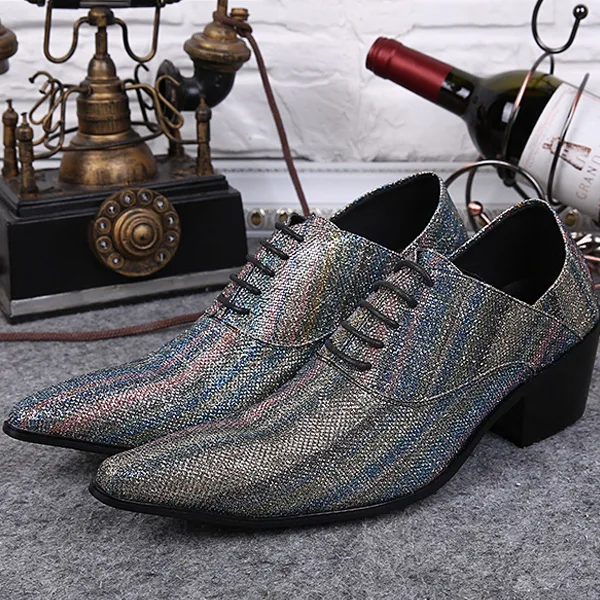 

Pointed Toe Oxford Shoes For Men Lace-up Men Shoes Striped Pattern Height Increasing Casual Shoes