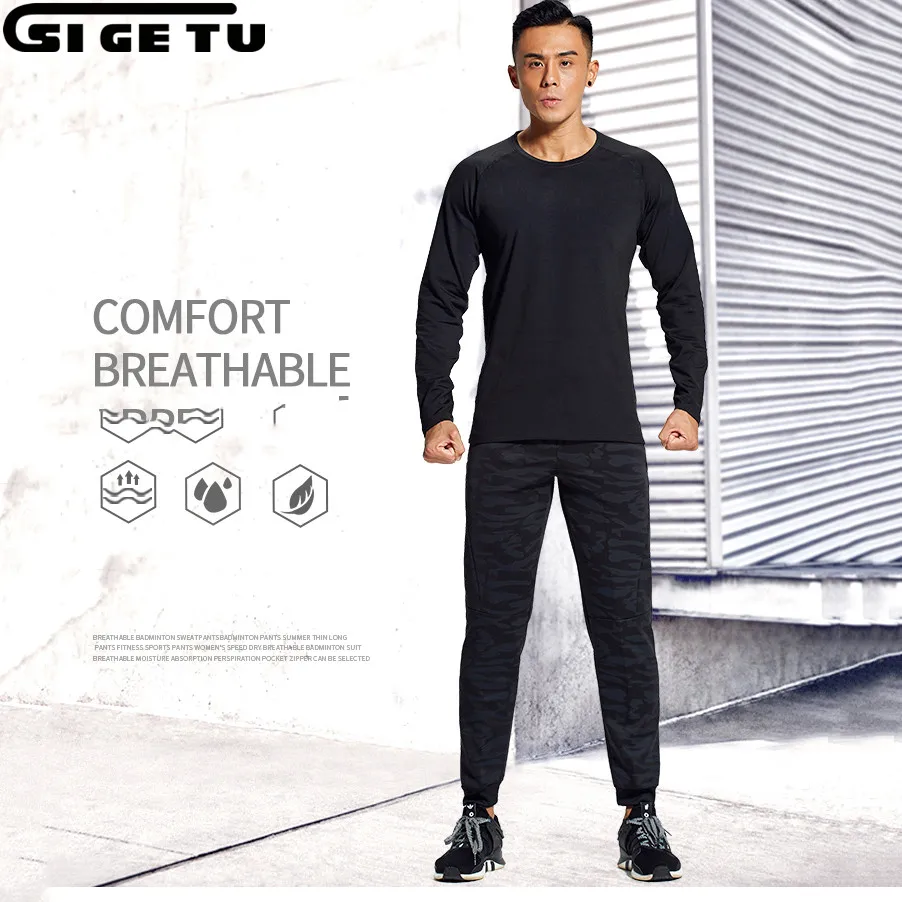 

2018 New Sport Suit Men 2pcs Running Camouflage pants Autumn And Winter Track Tracksuit Sportswear Sweatshirt Man