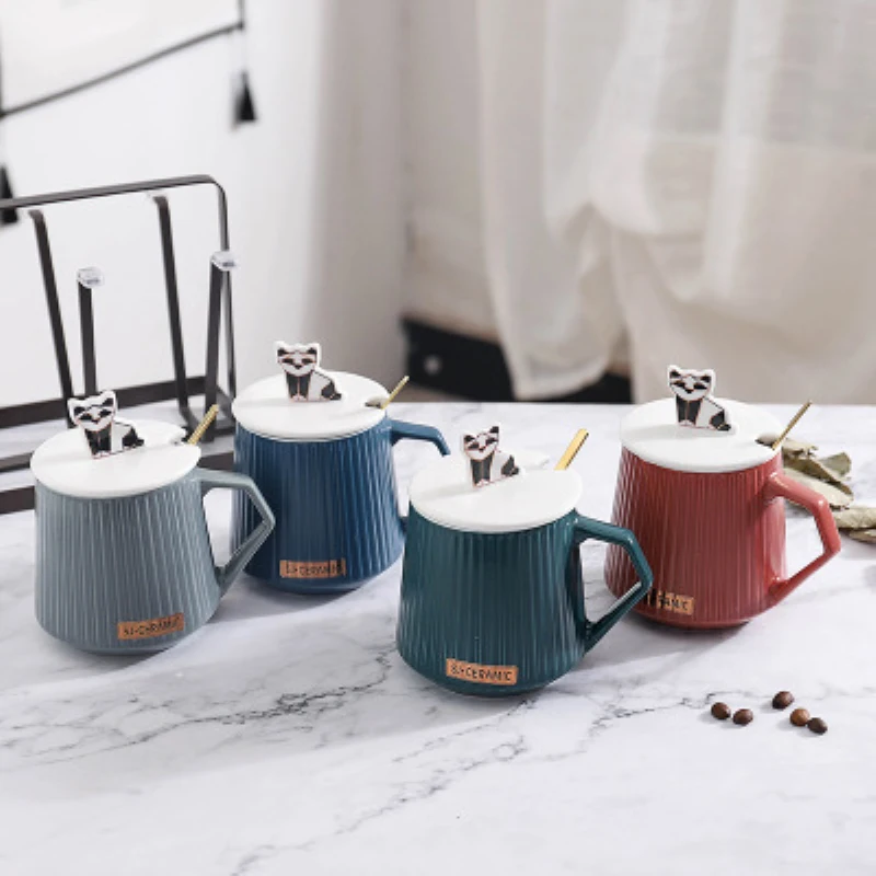 

Lovely Creative Cat Heat Resistant Coffee Ceramic Mug Cartoon With Lid Spoon Milk Breakfast Water Cup Office Drinkware Gift
