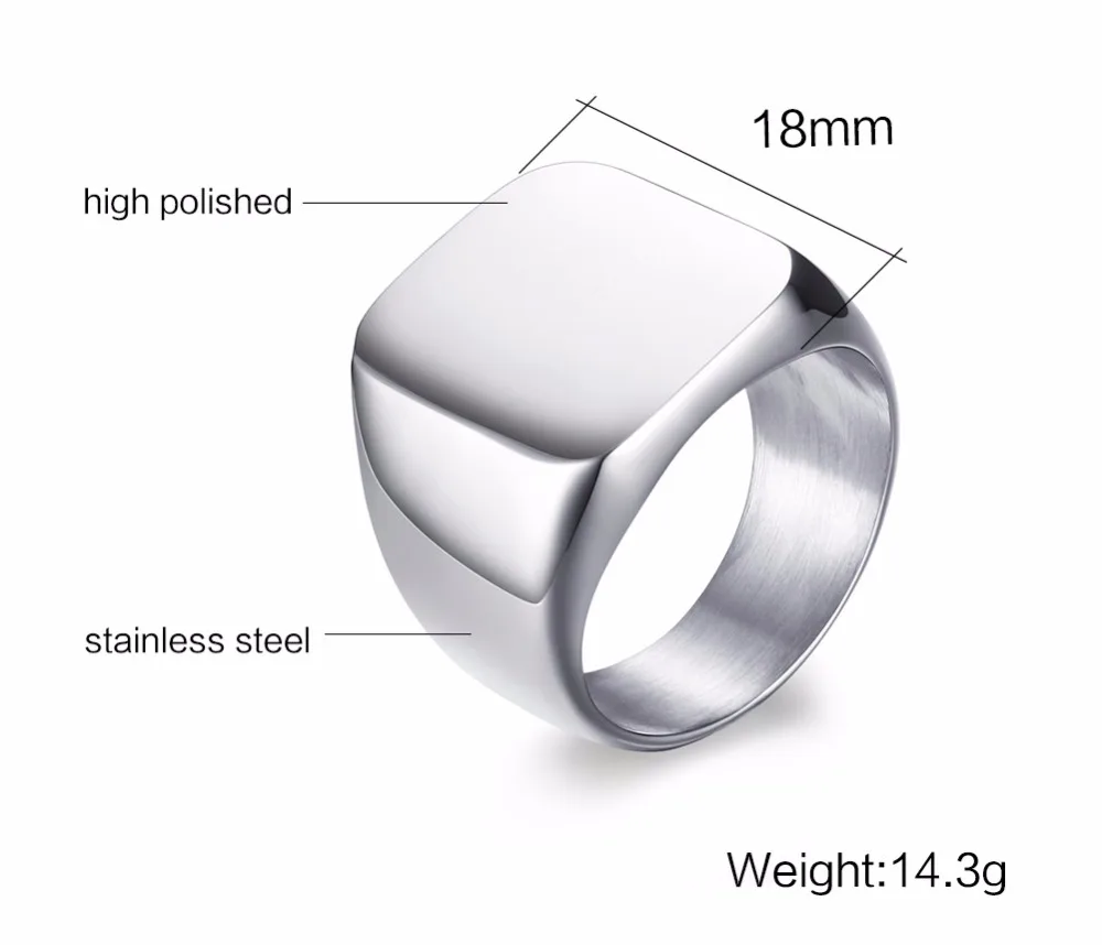 Classic Mens Rings Stainless Steel Band Biker Signet Style Ring Men Polished Fashion Jewelry bague  anel masculino Gold Silver Black 13