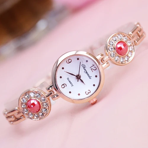 Топ известный бренд наручные часы с бриллиантами и жемчугом красивые женские часы quatrz высокое качество повседневные наручные часы - Цвет: Красный