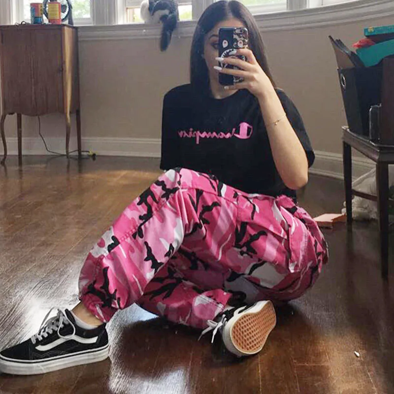 Full pants Womens Camouflage Pants high waist Military Pant Fashion purplepink Camo Loose Pant Jogger Pant Hiphop Trousers HOT (10)