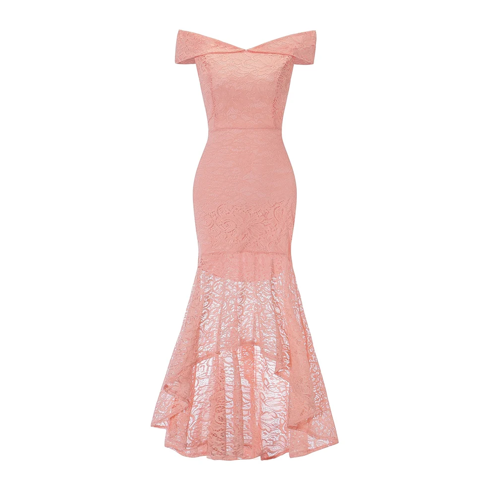 

CX SHINE Elegant simple Mermaid Trumpet Lace evening dress pink wine navy prom party dresses high low vestidos de festa