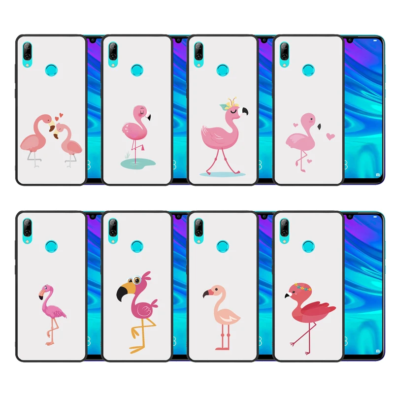 

Soft Scrub Black Case for Huawei P Smart 2019 Cute Drawing Flamingo Leopard Printed Silicone Cover Customize Personal Design