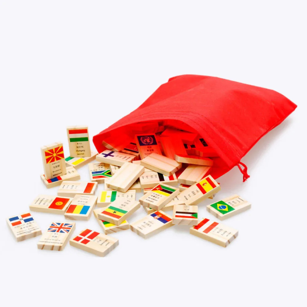 100 шт Деревянный Национальный флаг домино детская головоломка Смешная Игра домино Обучающие флаги страны мира развивающие игрушки домино