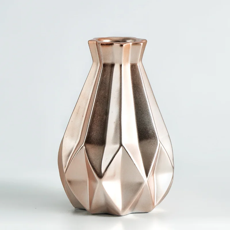 Европейская короткая матовая Алмазная фарфоровая ваза, современная модная керамическая ваза для цветов, для кабинета, прихожей, дома, свадебного украшения, Прямая поставка - Цвет: Middle Rose Gold
