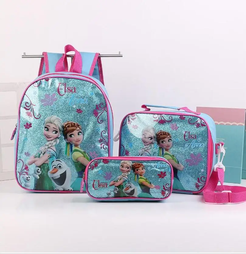 الأزياء 3 قطعة/المجموعة الاطفال الفتيات الكرتون إلسا الأميرة مدرسية لطيف الاطفال سبايدرمان الظهر الأطفال حقيبة مدرسية