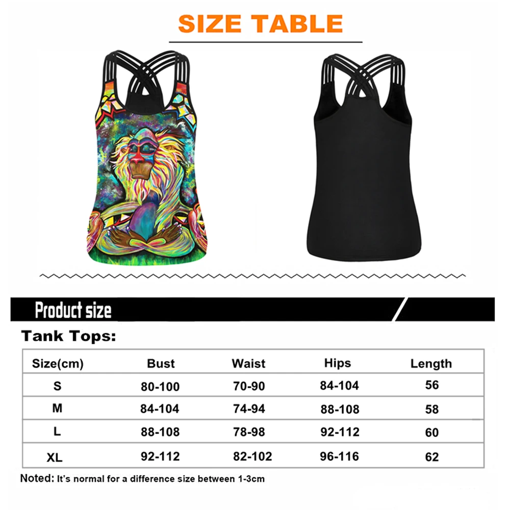 Women Sport Vest Monkey 3D Print Women Yoga Shirt Running Vest Training Fitness T-shirt Cross Strip Tank Tops Workout Gym Blouse