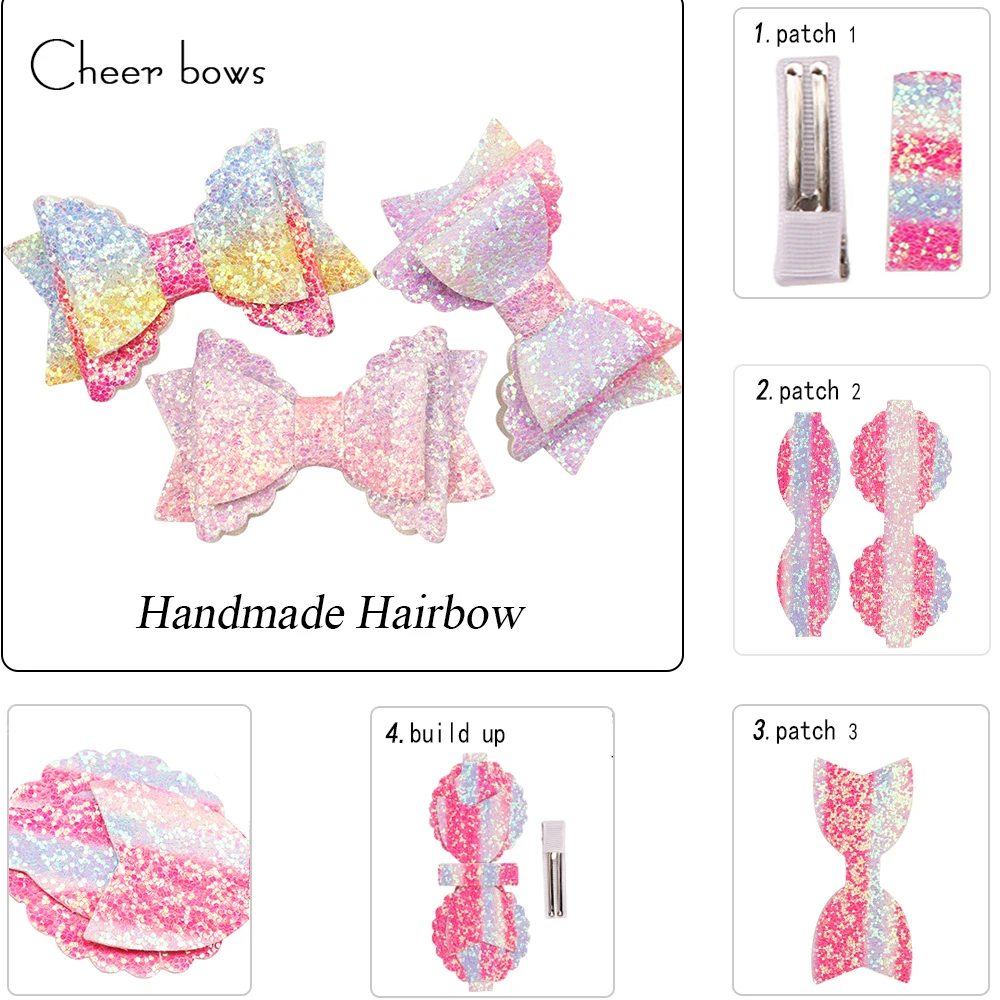

DIY Mini Hairbow Material Set Rainbow Colorful Chunky Glitter Fabric Grosgrain Clip Handmade DIY Craft Material Hair Accessories