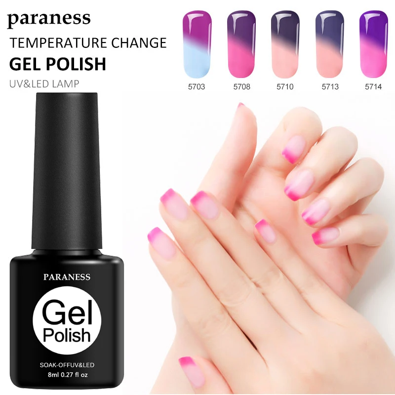 

Paraness Thermal LED UV Gel Nail Polish Primer Nail Art Stickers Semi Permanent Temperature Change Nail Gel UV Colors Lacquer
