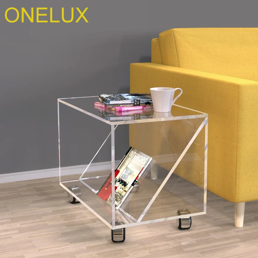 Clear Acrylic Occasional Accent Sofa Table On Wheels,Lucite Rolling End MagazineTables Clear Acrylic Occasional Accent Sofa Table On Wheels,Lucite Rolling End MagazineTables