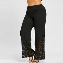Для женщин; Большие размеры брюки XL-5XL кружева выдалбливают брюки палаццо Высокая Талия Повседневное брюки с широкими штанинами для Для женщин большой Размеры летние H4