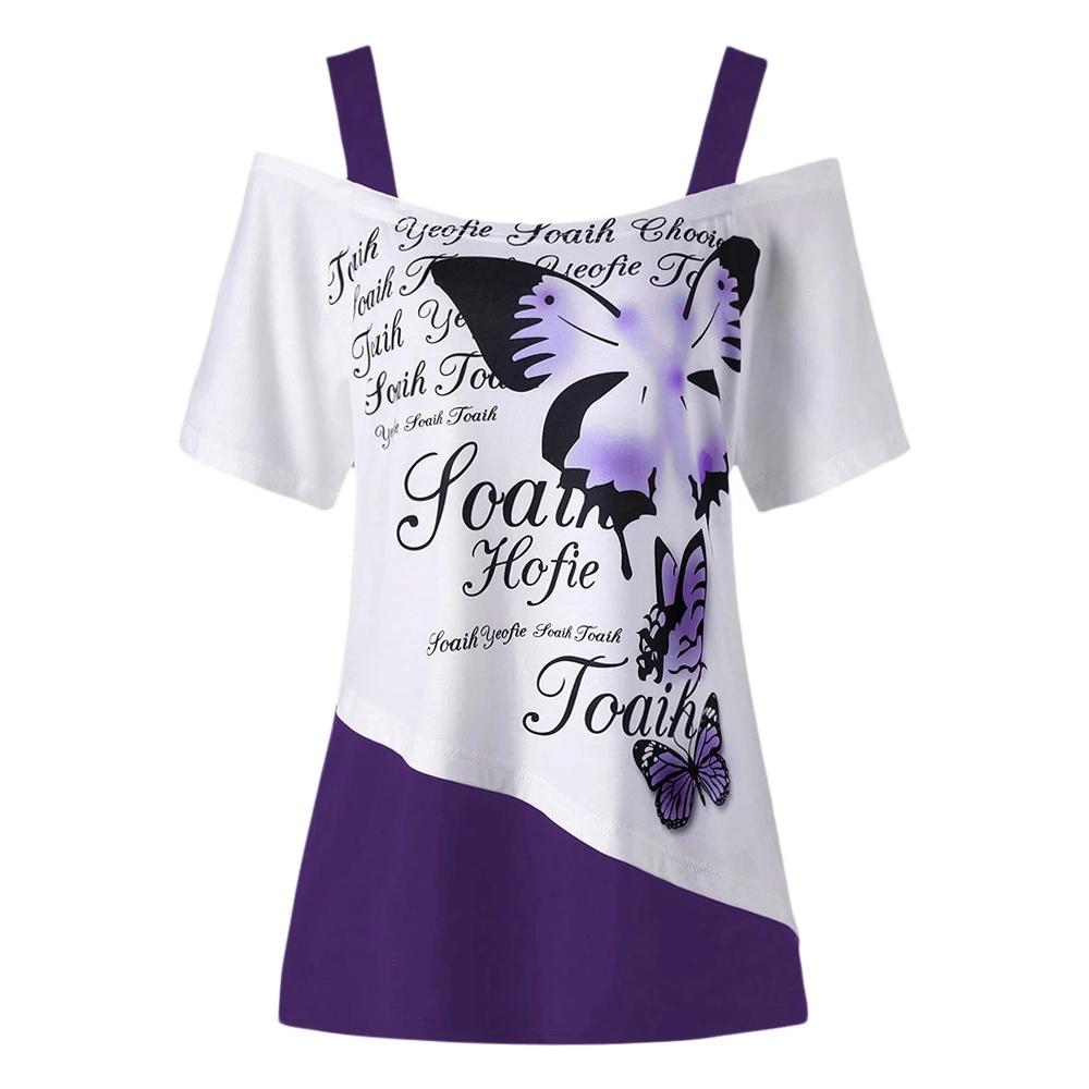 

ROSE GAL Plus Size Butterfly Pattern Cold Shoulder T-Shirt Women T Shirt Casual Square Neck Short Sleeves Ladies Tops Tshirt