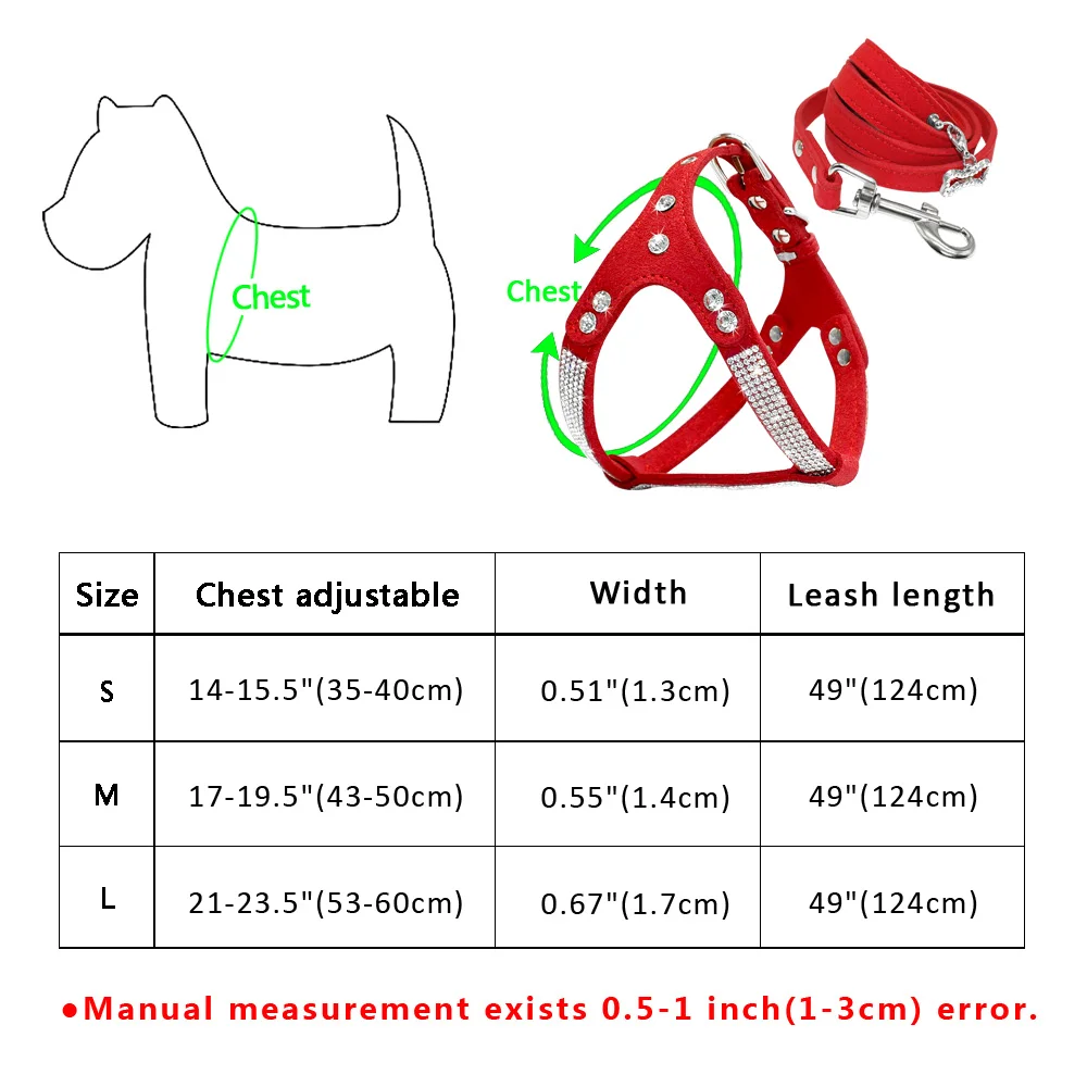 Pet Harness Leash Set Soft Suede Leather Dog Rhinestone Pendant For Small Medium Pets