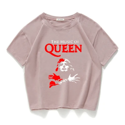 Блестящая рок-группа футболка с надписью Queen shirt femme хлопковая уличная футболка Фредди Меркурий женские топы хипстерский укороченный топ Женская одежда - Цвет: F369 pink