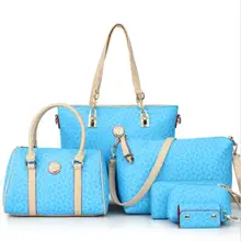 Bolsos de Las Mujeres calientes Fijó 6-en-1 Girls PU de Cuero de Diseño Totalizador Grande + Bolsa de asa superior + Bolso + Llavero + Carpeta + Bolso