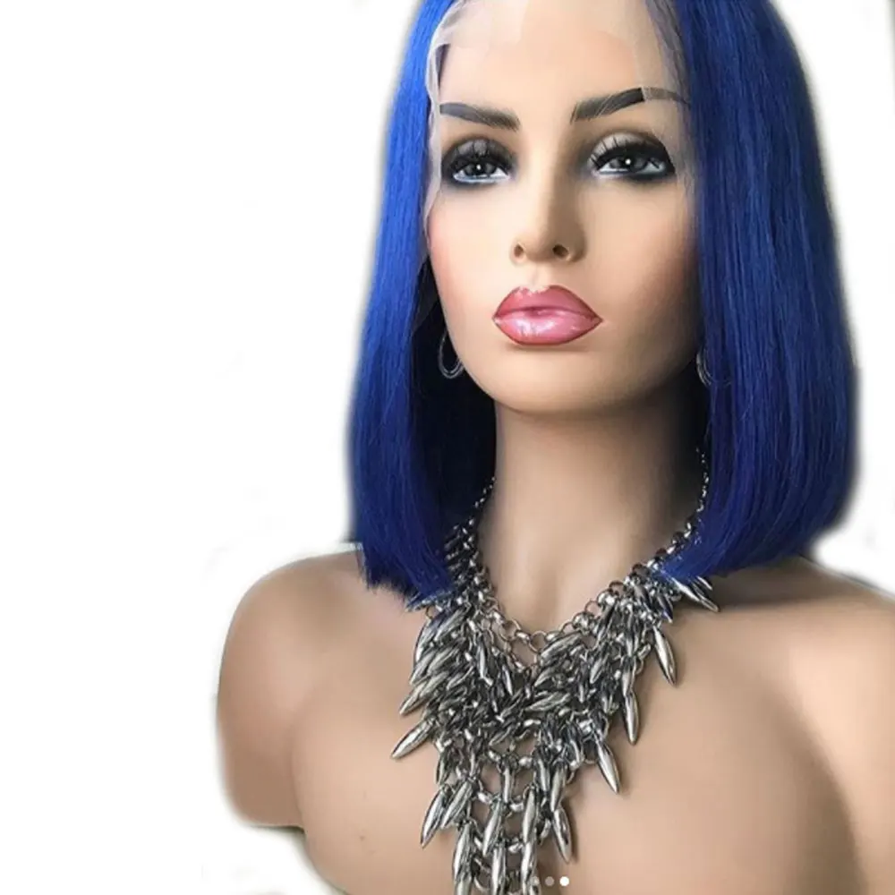 13 6 x front lace wig 6 Bob Front X Lace Wig 13 Deep Human Hair Blue Part