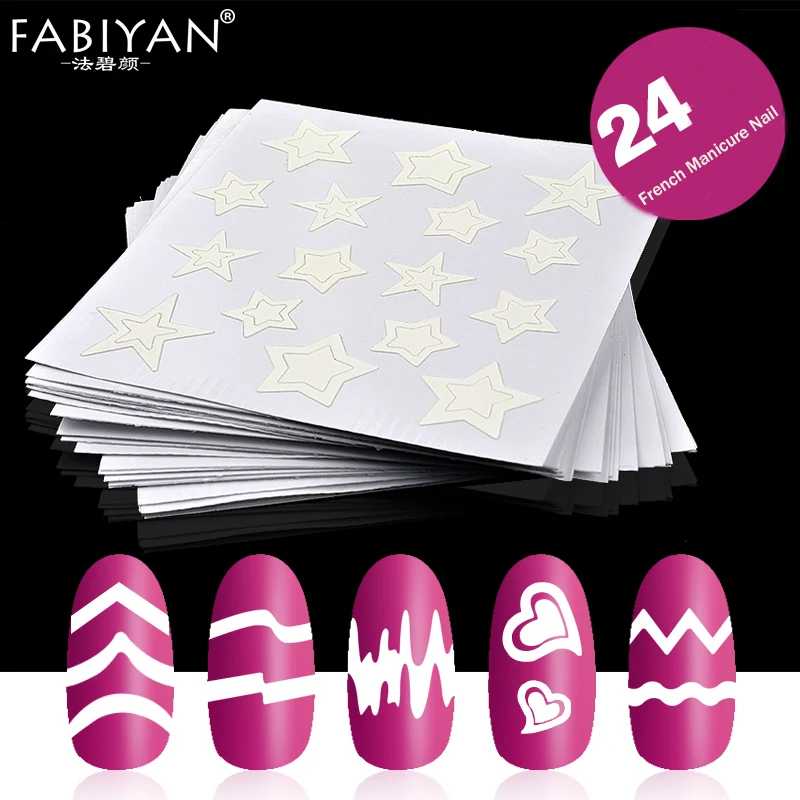 

24Pcs/set Nail Art Sticker Stencil Tips Guides Form Fringe French Style Swirls Design Wave Line Adhesive Decals Polish Manicure