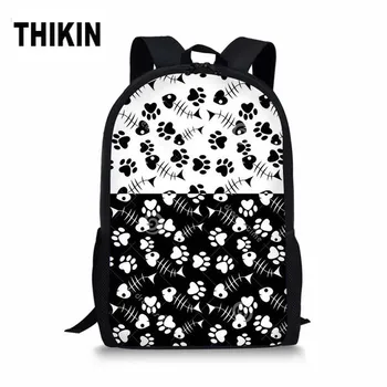 

THIKIN Black and White Cartoon Fish Bones Pattern School Bags Children Personalized Bookbags Student Backpack for Boys Girls