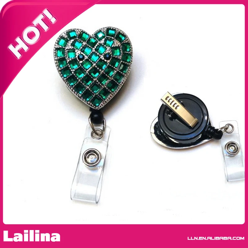 Buy Sparkly Rhinestone Heart Retractable Badge Reel